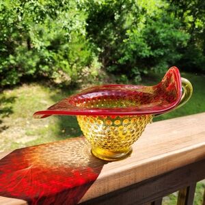 Vintage Kanawha Amberina Jack-In-The-Pulpit hobnail style pitcher